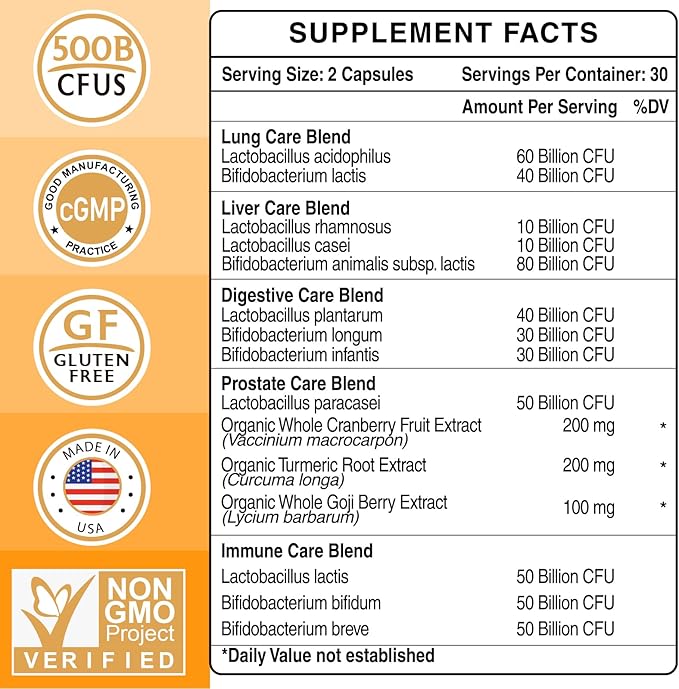 Probiotics for Men, Men Care Supplement, 500 Billion 12 Strains, 30-Days Supply
