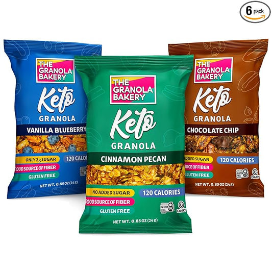 TGB Variety Granola Bites, Cinnamon, Blueberry & Chocolate Chip, Keto Snack, No Added Sugar, Gluten Free, 0.85oz Bag (Pack of 6)