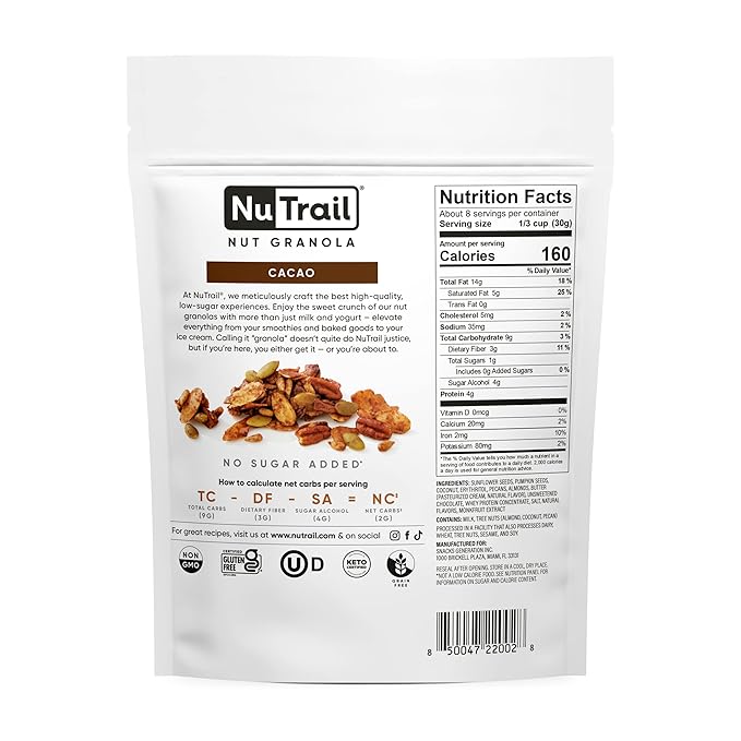 NuTrail Nut Granola, Cacao, No Sugar 8 oz. 6 Count