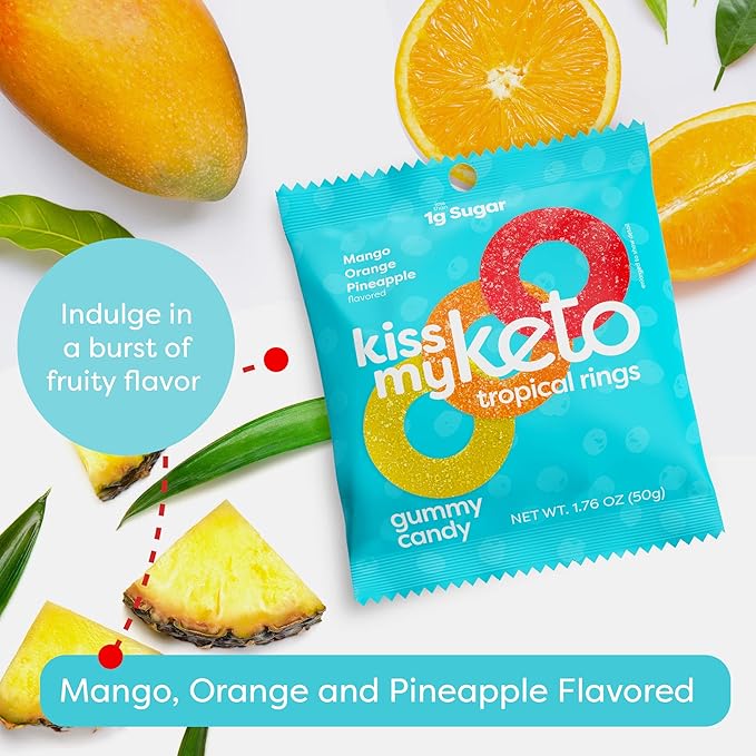 Kiss My Keto Gummies Candy – Low Carb Candy Gummy Rings, Keto Snack Pack – Healthy Candy Gummys – Vegan Candy, Keto Gummy Candy – Keto Candy Gummies (24-pack)