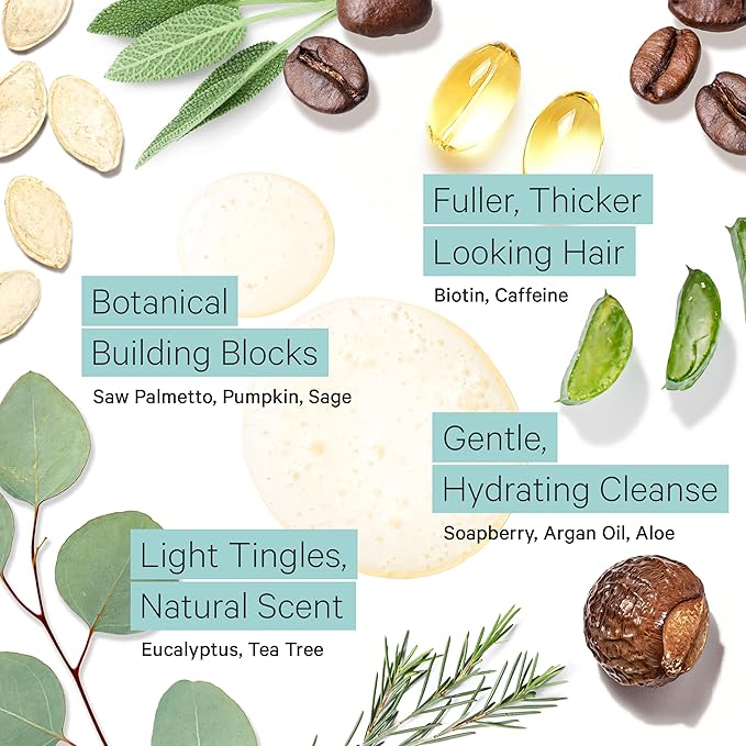 Tree To Tub Biotin Fine Hair Thickening Shampoo for Thicker, Fuller Volume - Gentle Volumizing Sulfate Free Argan Oil Shampoo for Women & Men w/Caffeine, Organic Saw Palmetto, All Natural Tea Tree