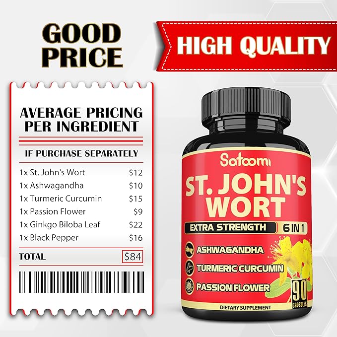 Satoomi St. John's Wort Capsules Extract 5050mg - 90 Veggie 3-Month Supply