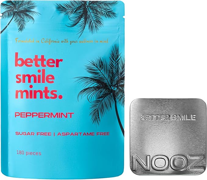 NOOZ Better Smile Mints - Oral Health Support & Fresh Breath-Peppermint Flavor | Sugar-Free, Aspartame-Free Mints for Teeth & Gum Protection - No Artificial Flavors or Sweeteners -180 Mints Refill Bag