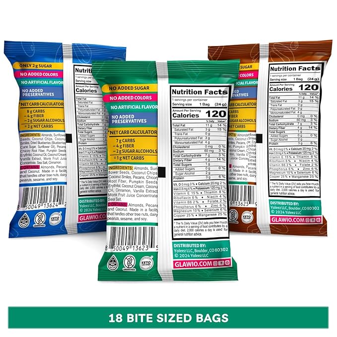 TGB Variety Granola Bites, Cinnamon, Blueberry & Chocolate Chip, Keto Snack, No Added Sugar, Gluten Free, 0.85oz Bag (Pack of 18)