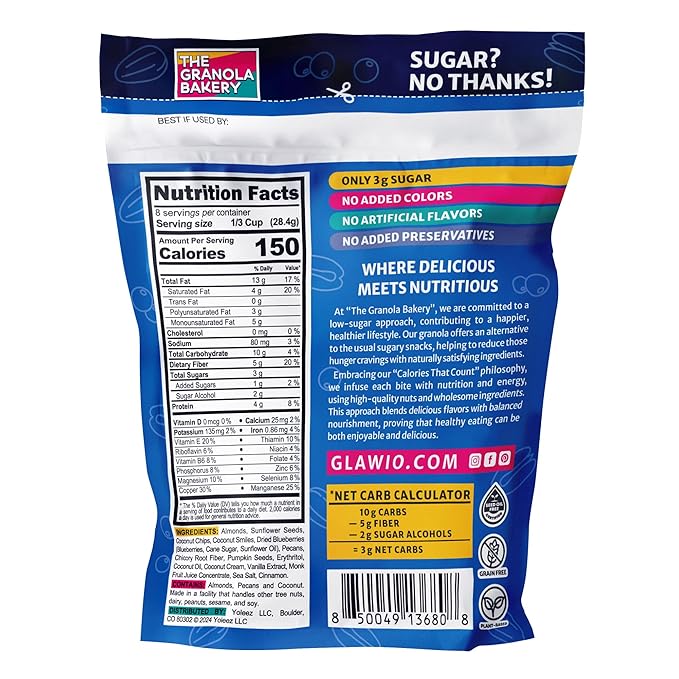 TGB Blueberry Granola Cereal, Keto Friendly Snack, No Added Sugar, Gluten Free, High Fiber, 8oz Resealable Bag (Pack of 1)