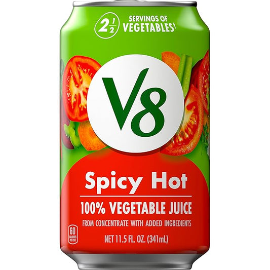V8 Spicy Hot 100% Vegetable Juice, Vegetable Blend Juice with Tomato, Carrot and Celery Juice, 11.5 FL OZ Can