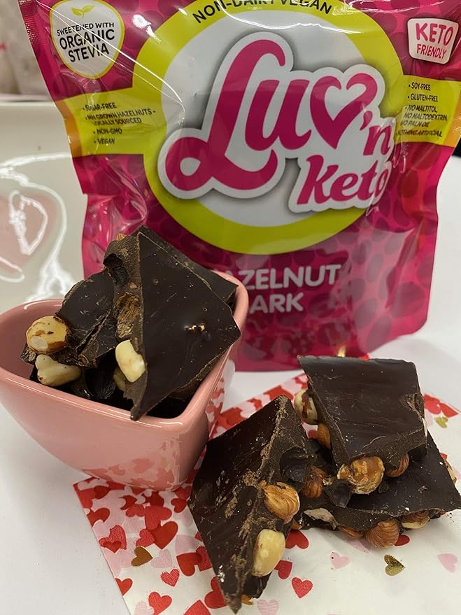 Keto Sugar Free Bark, Dark Chocolate Hazelnuts - Stevia Sweetened Chocolate Candy 1g Net Carb, 80% Cocoa - Gluten & Dairy Free Vegan Paleo Friendly Diabetic Snack for Adults, 6 oz (Pack of 1)