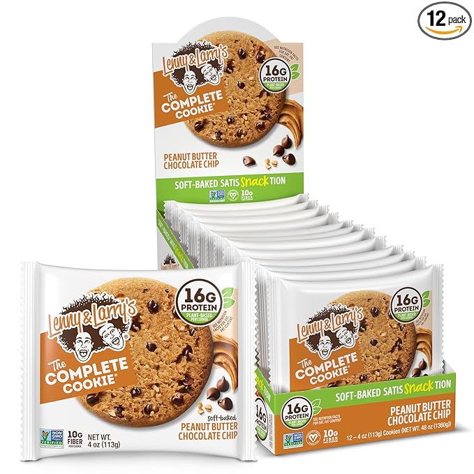 Lenny & Larry's The Complete Cookie, Peanut Butter Chocolate Chip, Soft Baked, 16g Plant Protein, Vegan, Non-GMO, 4 Ounce Cookie (Pack of 12)