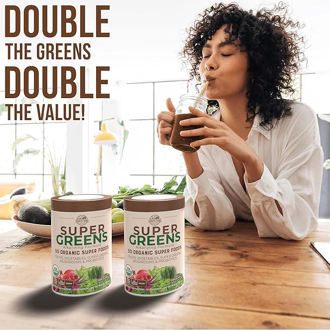 COUNTRY FARMS Super Greens Chocolate Flavor, 50 Organic 40 Servings, 10.6 Oz, 2 Pack