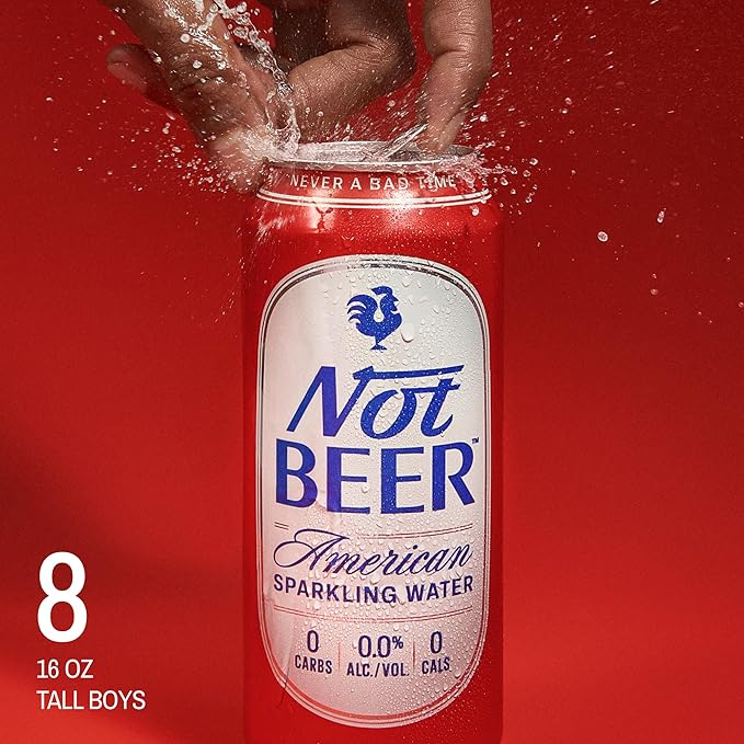 Not Beer American Sparkling Water, Original, 99.9% Pure, Mineral & Electrolyte Blend, Unflavored Carbonated Water, Made in America, Plain Sparkling Water, 16 Oz Tallboy Cans, 8 Pack
