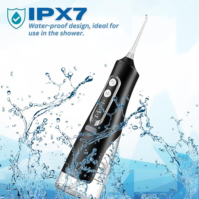 Dental Water Flosser Cordless, 310ML Electric 4 Cleaning 6 Replaceable IPX7 Waterproof (6 Tips)