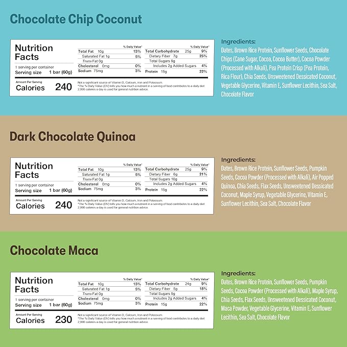 AMRITA Vegan Protein Bars Variety Pack (6 Flavors), 15g Plant