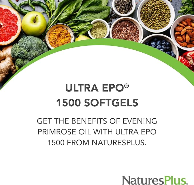 Natures Plus Ultra EPO 1500-1500 mg Evening Primrose Oil, 60 Softgels - Gluten-Free - 60 Servings