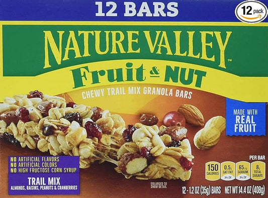 Nature Valley Chewy Fruit and Nut Granola Bars, Trail Mix Snack Bars, 12 ct, 14.4 OZ