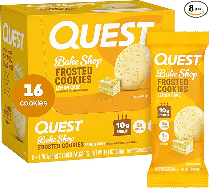 Quest Nutrition Frosted Cookies Twin Pack, Lemon Cake, 1g Sugar, 10g Protein, 1g Net Carbs, Gluten Free, 16 Cookies