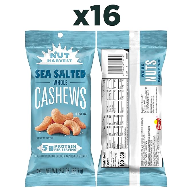 Nut Harvest, Sea Salted Whole Cashews, 2.25 Ounce 16)