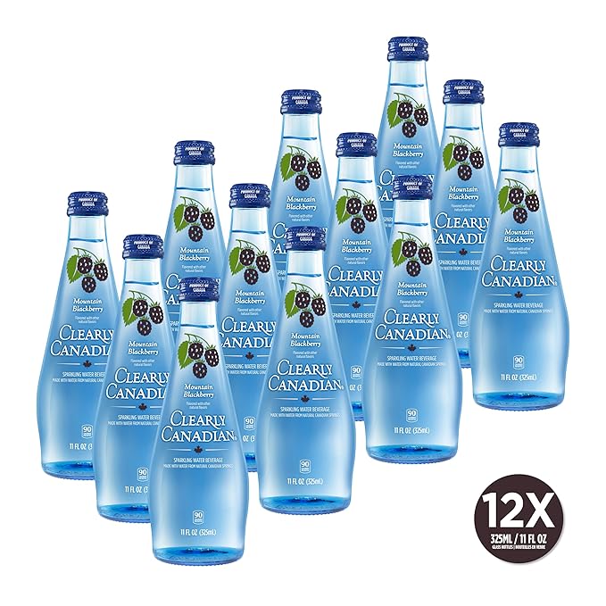 Clearly Canadian Mountain Blackberry Sparkling Spring Water Beverage, Natural & Carbonated, Flavored Seltzer Water, 1 Case (12 Bottles x 325mL)