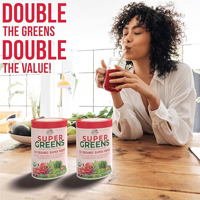 COUNTRY FARMS Super Greens Berry Flavor, 50 Organic 40 Servings, 21 Oz, 2 Pack