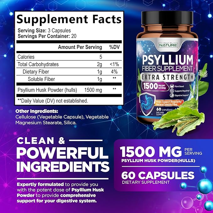 Psyllium Husk Capsules 1500mg 60 Capsules