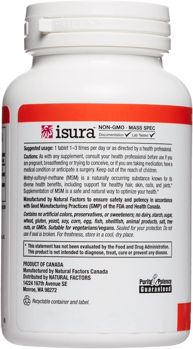 Natural Factors, MSM 1000 mg, Supports 90 capsules (90 servings)