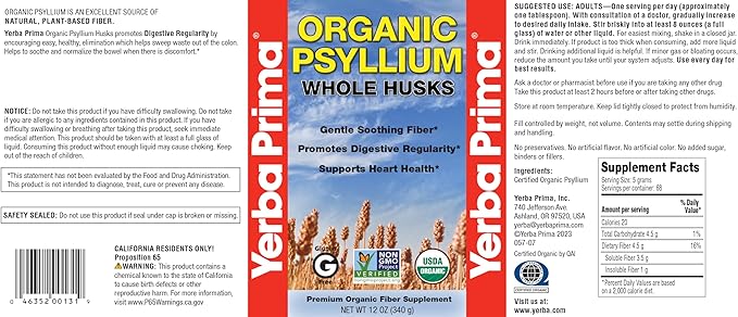 Yerba Prima Organic Psyllium Whole Husks, 12 Ounce 2) -