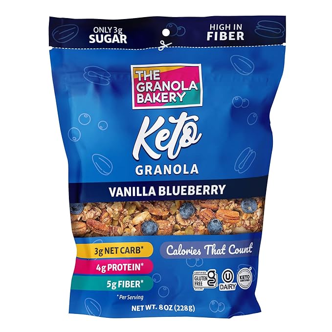 TGB Blueberry Granola Cereal, Keto Friendly Snack, No Added Sugar, Gluten Free, High Fiber, 8oz Resealable Bag (Pack of 1)