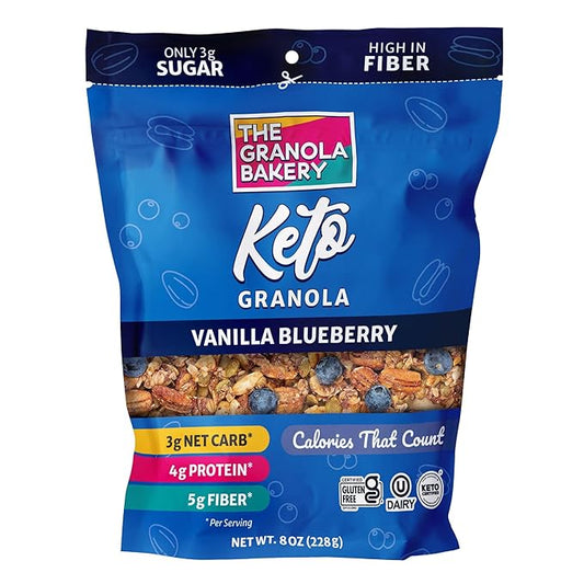TGB Blueberry Granola Cereal, Keto Friendly Snack, No Added Sugar, Gluten Free, High Fiber, 8oz Resealable Bag (Pack of 1)