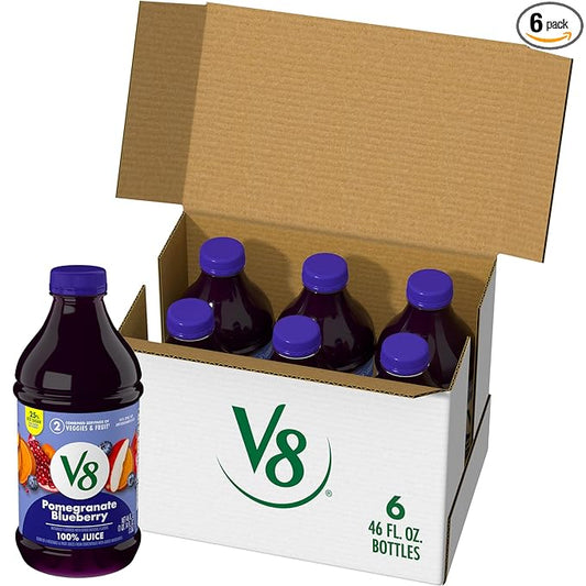 V8 Pomegranate Blueberry 100% Fruit and Vegetable Juice, 46 fl oz Bottle (6 Pack)