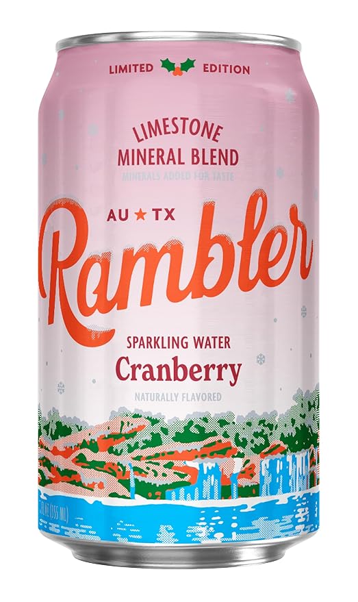 AUTX RAMBLER Sparkling Water, Limestone Mineral Blend, Cranberry Flavor, Limited Edition, 12 oz, Three 8-Packs (24 cans)