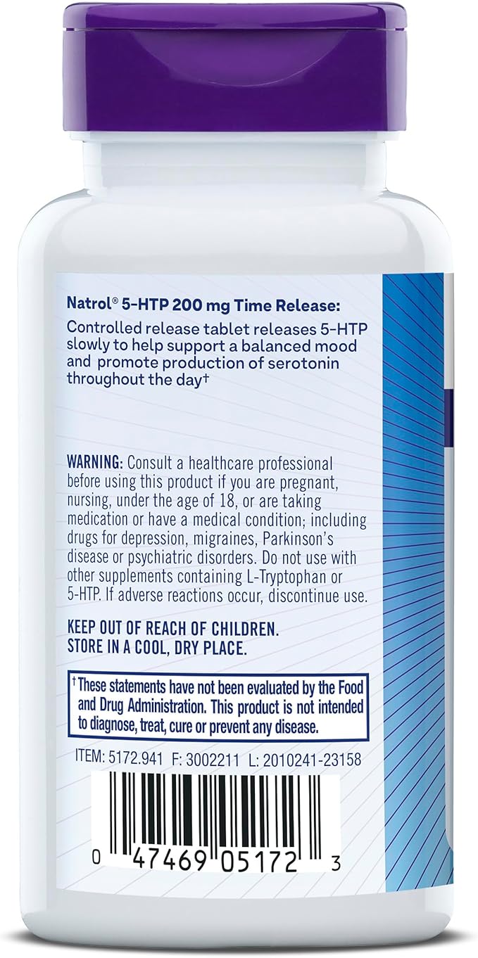 Natrol Mood + Stress 5-HTP 200mg 30 Count, 30 Day