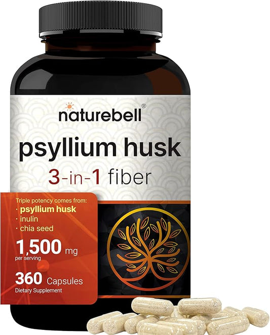 NatureBell Psyllium Husk Capsules 1500mg Per 360 Count,