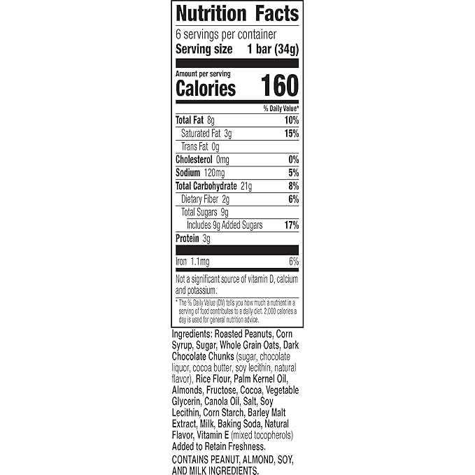 Nature Valley Sweet and Salty Nut Bars, Dark Chocolate Peanut Almond, 6 Bars, 7.2 OZ