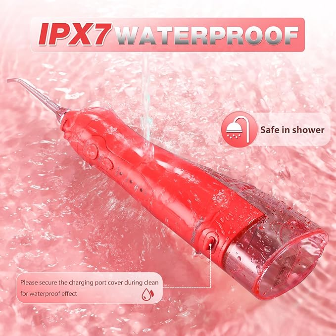 TOVENDOR Electric Water Flosser, Rechargeable Dental 3 Modes, 5 Tips (300ML, IPX7Waterproof IPX7Waterproof Waterflosser)