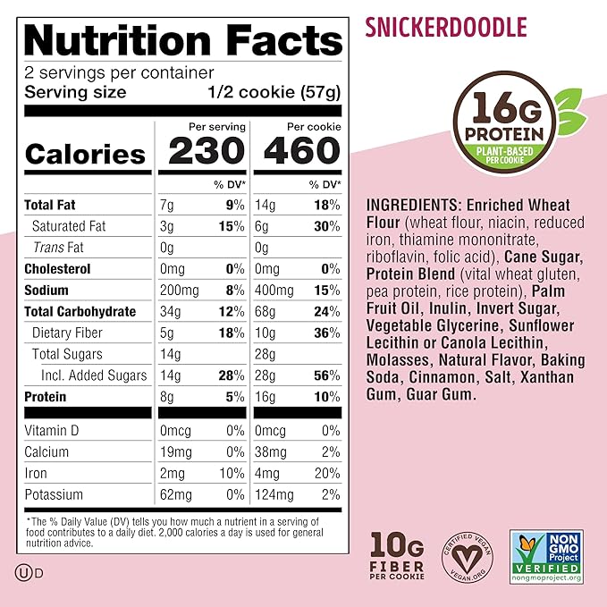 Lenny & Larry's The Complete Cookie, Snickerdoodle, Soft Baked, 16g Plant Protein, Vegan, Non-GMO, 4 Ounce Cookie (Pack of 12)