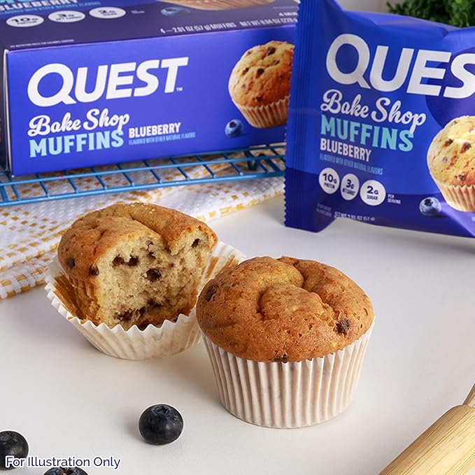 Quest Bake Shop Bundle, Blueberry Muffins & Chocolate Chip Muffins, 10g Protein, 2-3g Net Carbs, <1-2g Sugar, 16 Count