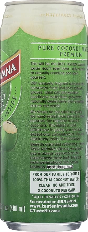 Taste Nirvana Real Coconut Water, Coco Real Premium Coconut Water, 16.2 Ounce Can