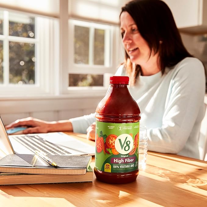 V8 High Fiber Original 100% Vegetable Juice, 46 fl oz Bottle (6 Pack)