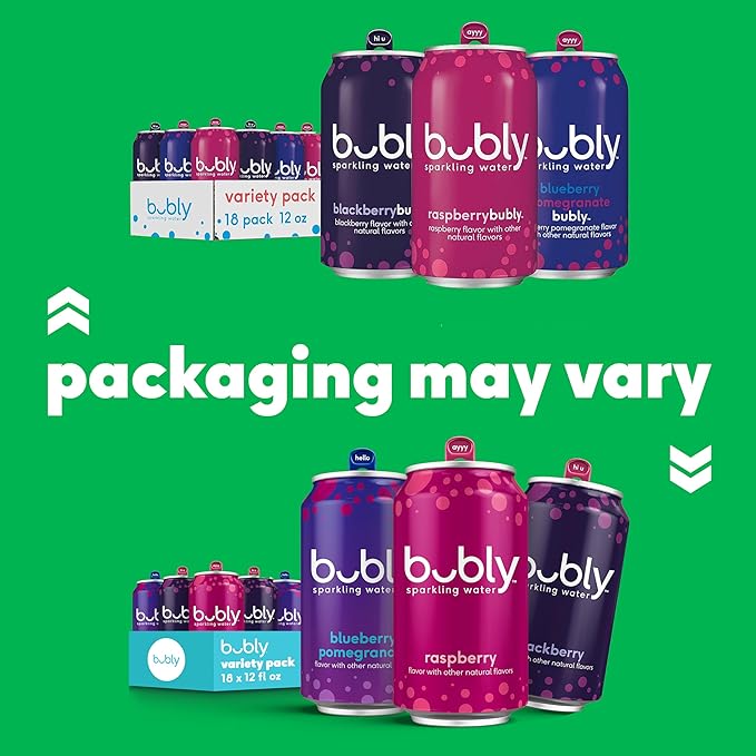 bubly Sparkling Water, Triple Berry Variety Pack, Zero Sugar & Zero Calories, Seltzer Water, 12 Fl Oz Cans (Pack of 18)