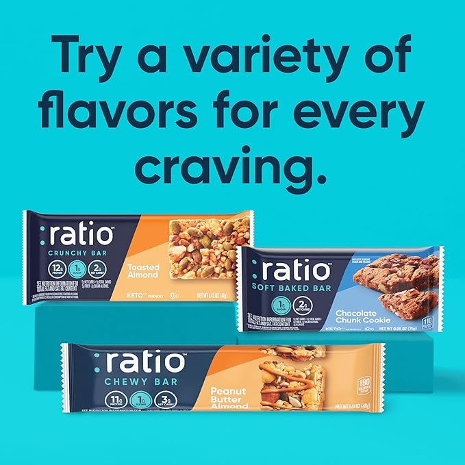 Ratio Soft Baked Bars, Chocolate Brownie, 1g Sugar, Keto Friendly, 5.34 oz (6 Bars)