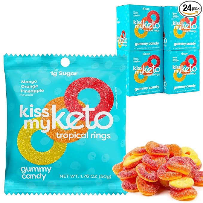 Kiss My Keto Gummies Candy – Low Carb Candy Gummy Rings, Keto Snack Pack – Healthy Candy Gummys – Vegan Candy, Keto Gummy Candy – Keto Candy Gummies (24-pack)