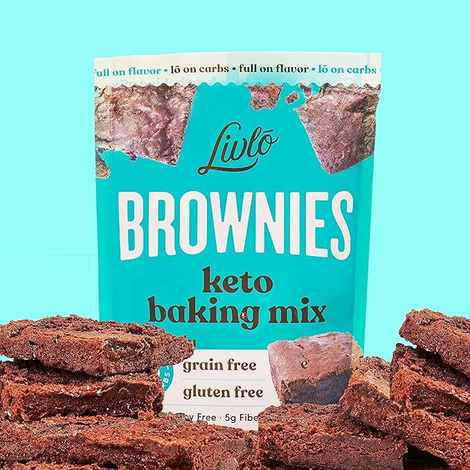 Livlo Keto Brownie Baking Mix - Just 1g Net Carb - Sugar & Gluten Free Keto Desserts, Sweets & Treats - Low Carb, Nut Free, Diabetic Friendly Snack - Fast, Delicious and Easy to Make - 12 servings