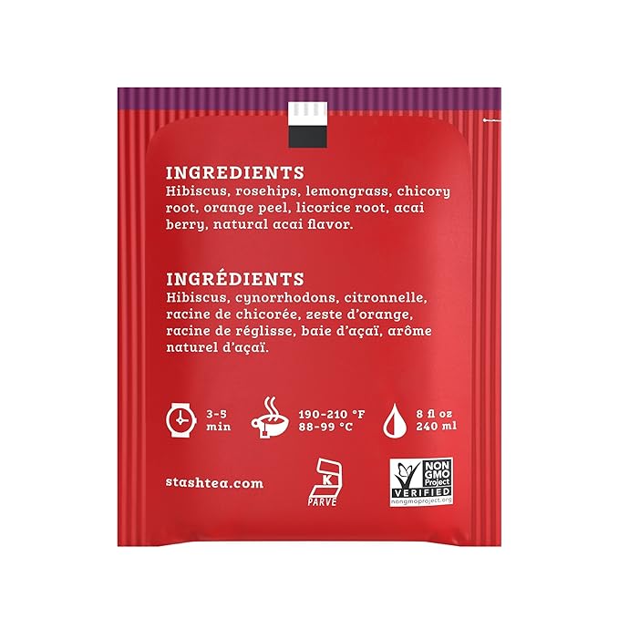 Stash Tea Acai Berry Herbal Tea - Naturally Caffeine Free, Non-GMO Project Verified Premium Tea with No Artificial Ingredients, 18 Count (Pack of 6) - 108 Bags Total