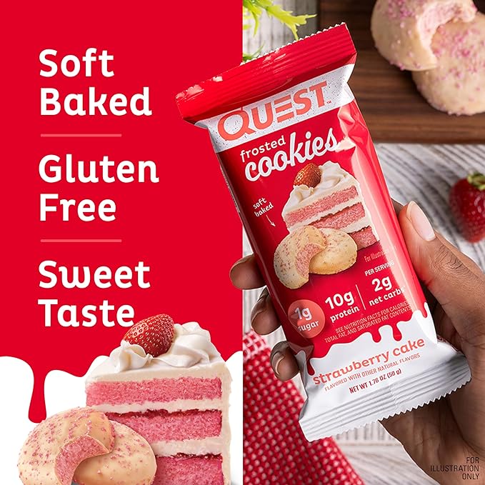 Quest Nutrition Frosted Cookies Twin Pack, Strawberry Cake, 1g Sugar, 10g Protein, 2g Net Carbs, Gluten Free, 16 Cookies