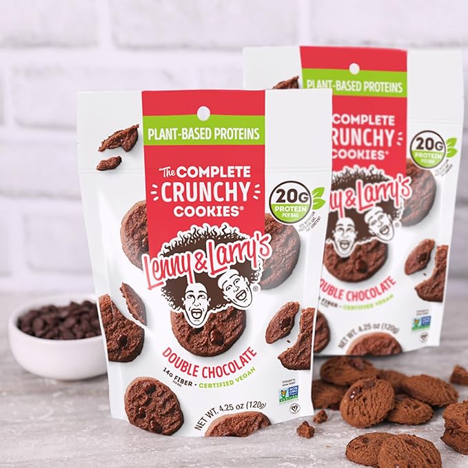 Lenny & Larry's The Complete Crunchy Cookie, Double Chocolate, 6g Plant Protein, Vegan, Non-GMO, 4.25 Ounce Pouch (Pack of 6)