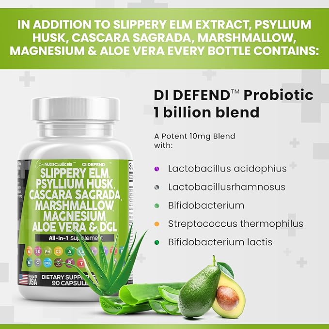 Clean Nutraceuticals Slippery Elm 5000mg Psyllium 2000mg Pre 2000mg Marshmallow