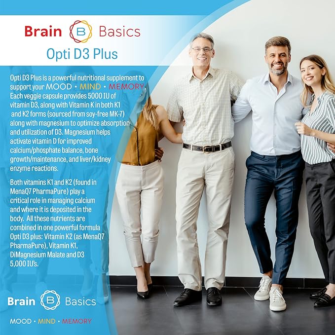 Brain Basics Opti D3 Plus D3 K2 K2 5,000IU, 5,000IU, Vitamin K1, and 90 Servings