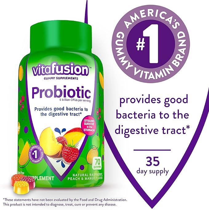 Vitafusion Probiotic Gummy Supplements, Raspberry, Peach D3 Gummy