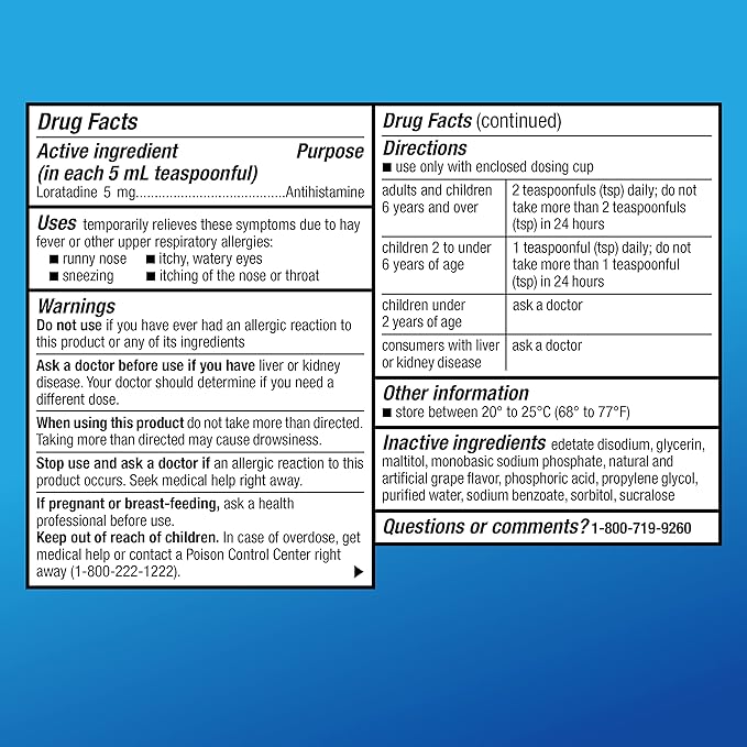 Amazon Basic Care Children’s Allergy Medicine, 24 Hour 5 mg/5 mg/5 mL, 2 and 8 fl 1)