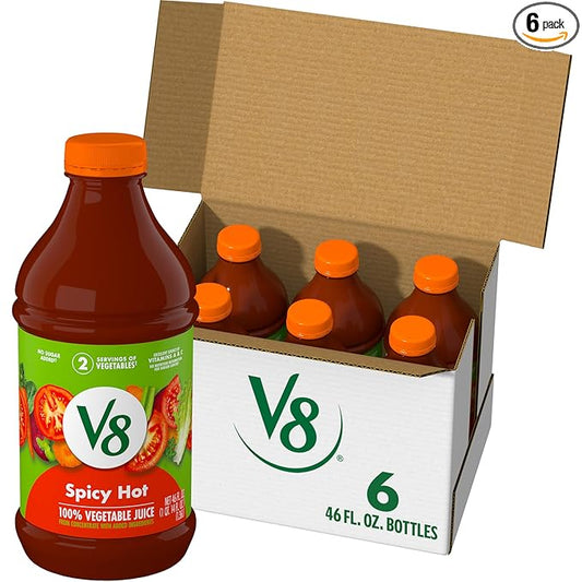 V8 Spicy Hot 100% Vegetable Juice, 46 fl oz Bottle (6 Pack)