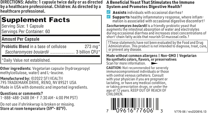 Klaire Labs Saccharomyces Boulardii (60 Capsules)